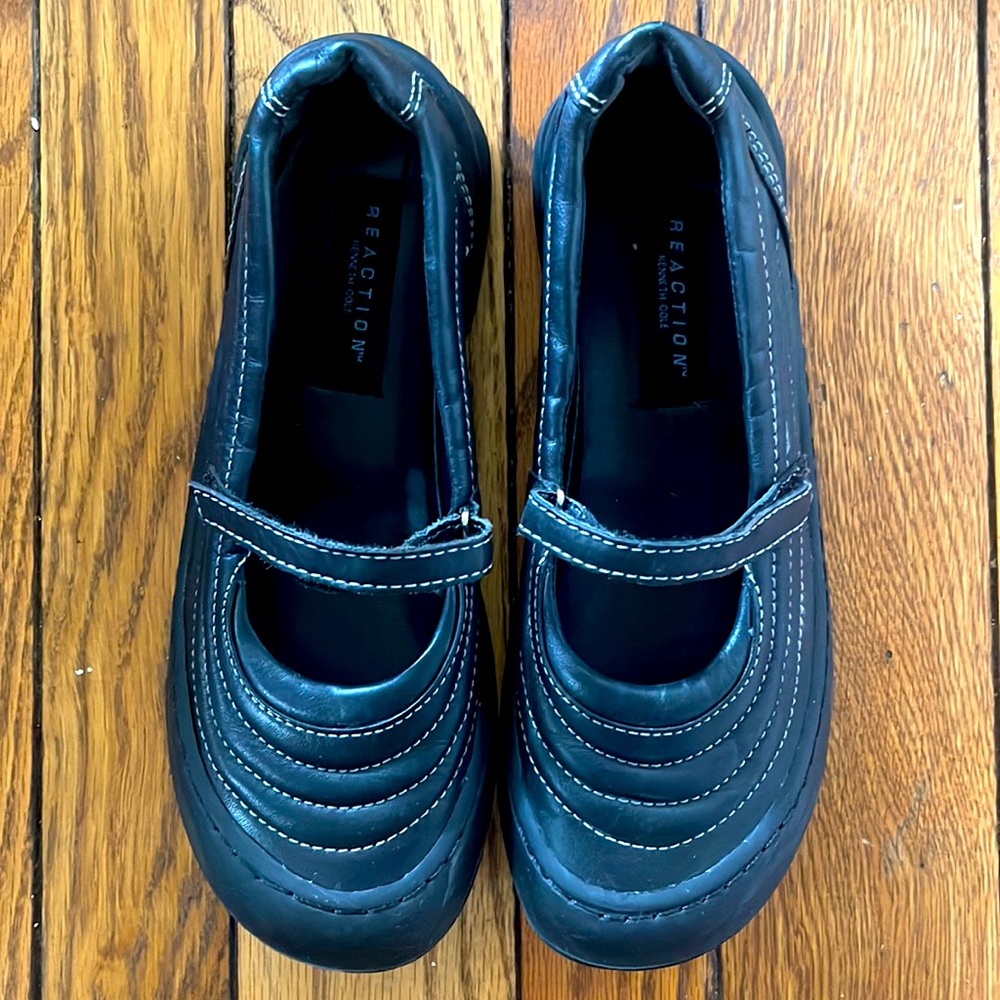 Black leather flats
